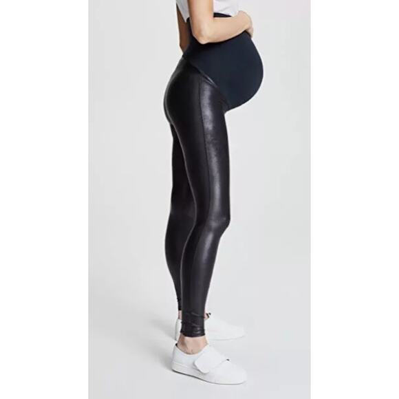 Spanx Maternity Small S Black Faux leather High Waisted Leggings Over The Belly - Picture 12 of 15